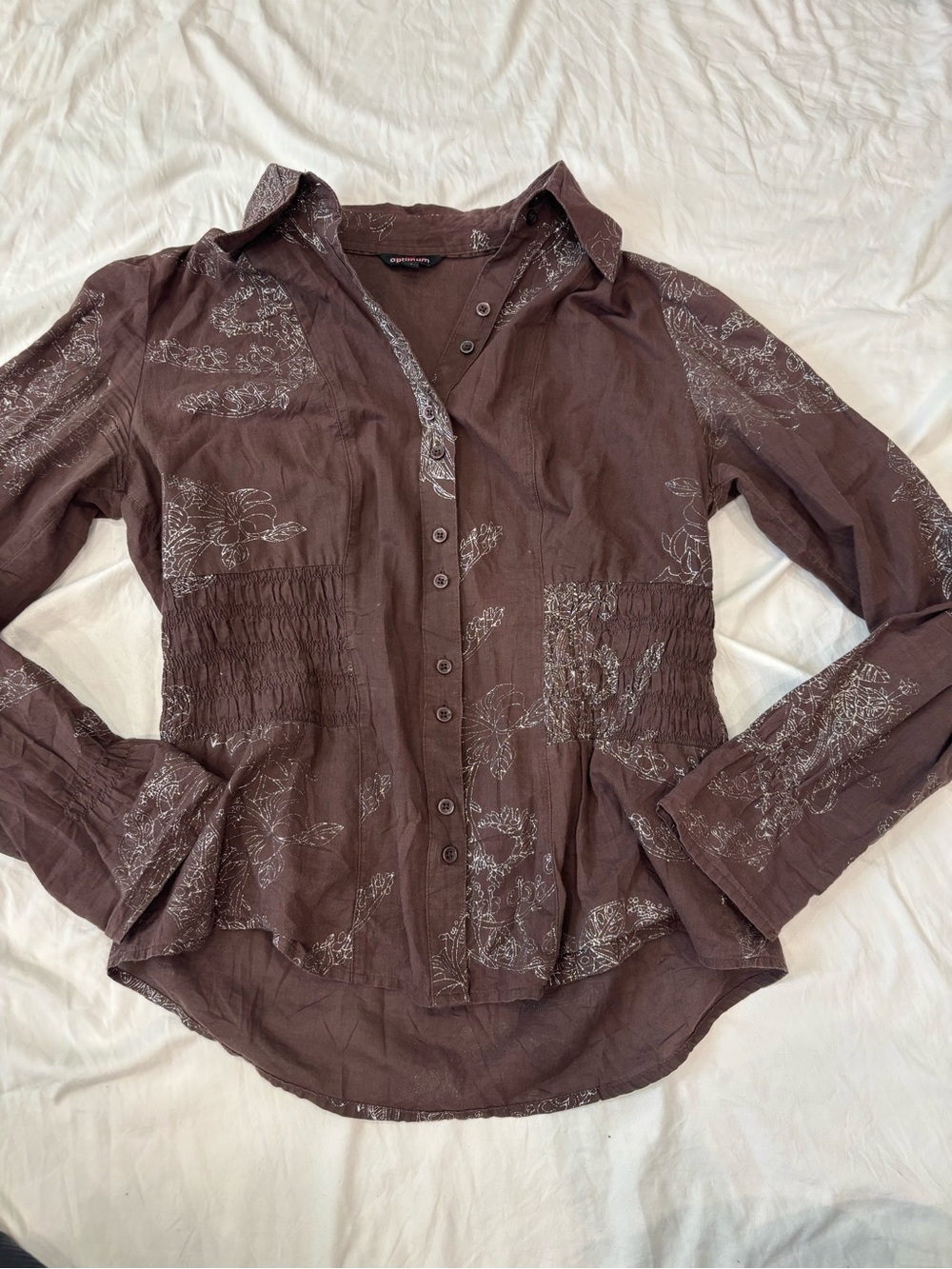 Brown Cinched Waist Button-Down Shirt